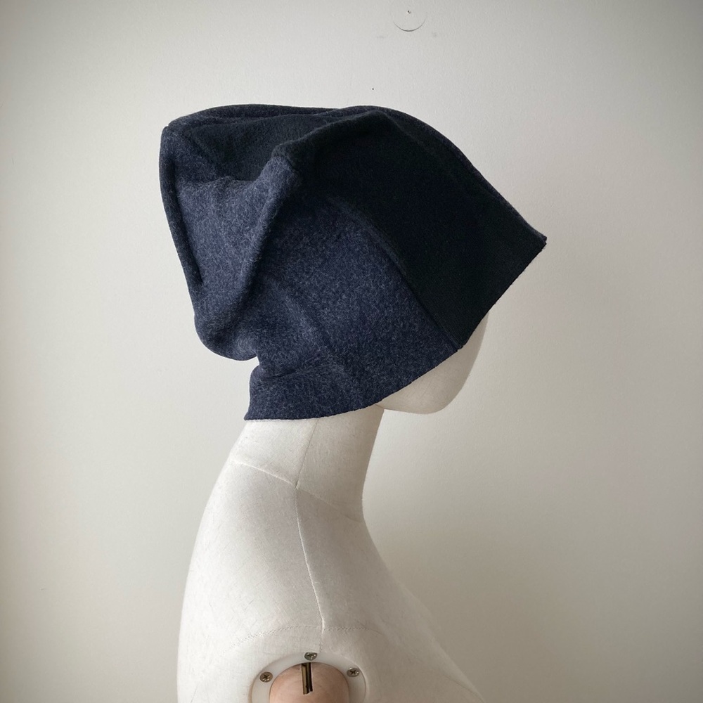 artist japanese boro 100% merino wool sweater hat patchwork cloche blue black - Picture 4 of 8
